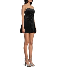 B. Darlin Strapless Rhinestone Trim Lace Up Bow Back Dress