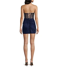 B. Darlin Strapless Stone Embellished Illusion Corset Lace Up Back Bodycon Dress