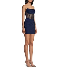 B. Darlin Strapless Stone Embellished Illusion Corset Lace Up Back Bodycon Dress