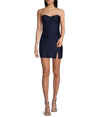 B. Darlin Strapless Sweetheart Neck Corset Pleated Dress