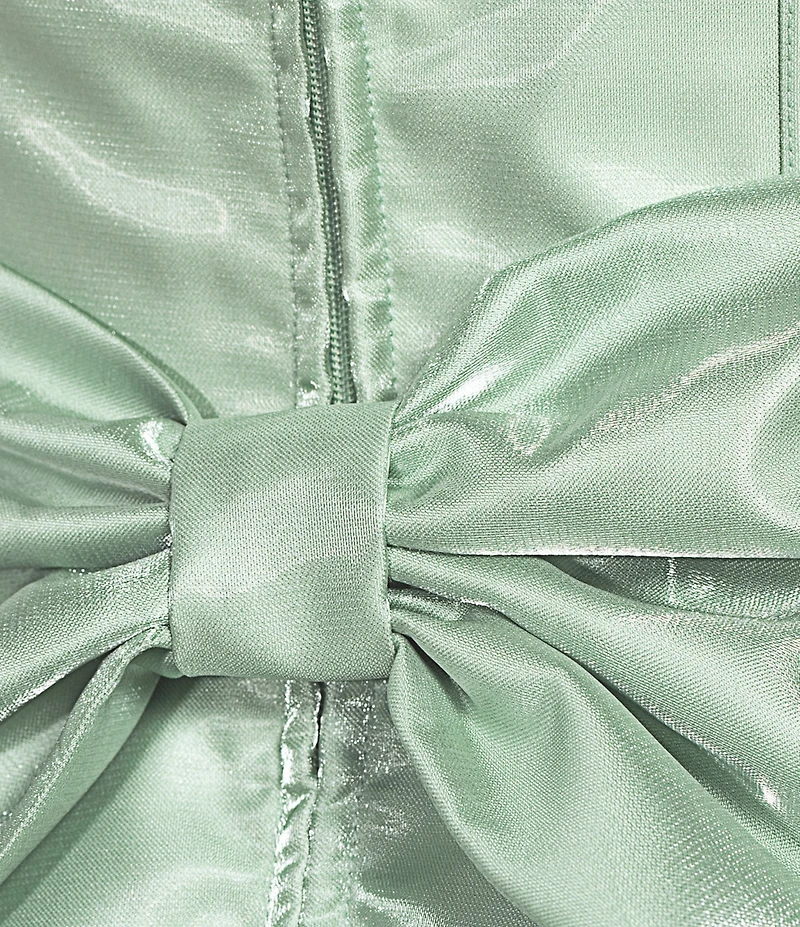 B. Darlin Strapless Sweetheart Neck Corseted Fit-And-Flare Bow Back Dress