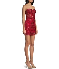 B. Darlin Strapless Sweetheart Neck Sequin Patterned Bodycon Dress