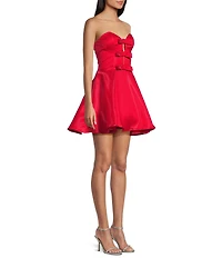 B. Darlin Strapless Sweetheart Neck Triple Bow Front Fit And Flare Dress