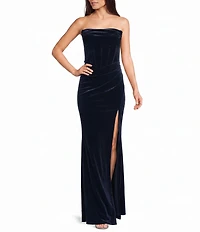 B. Darlin Strapless Velvet Bustier Side Shirred Dress