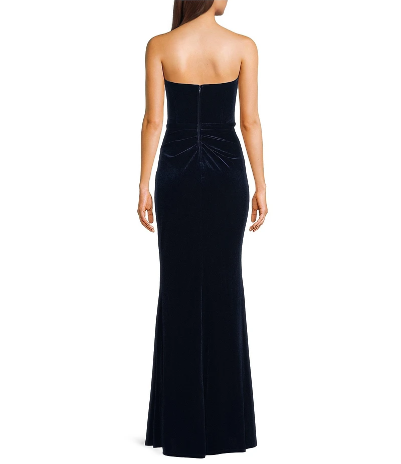 B. Darlin Strapless Velvet Bustier Side Shirred Dress