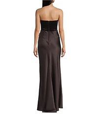 B. Darlin Strapless Velvet Corseted Satin Drape Front Dress