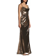 B. Darlin Sweetheart Drape Neck Stone Detailed Corseted Wrap Front Long Dress
