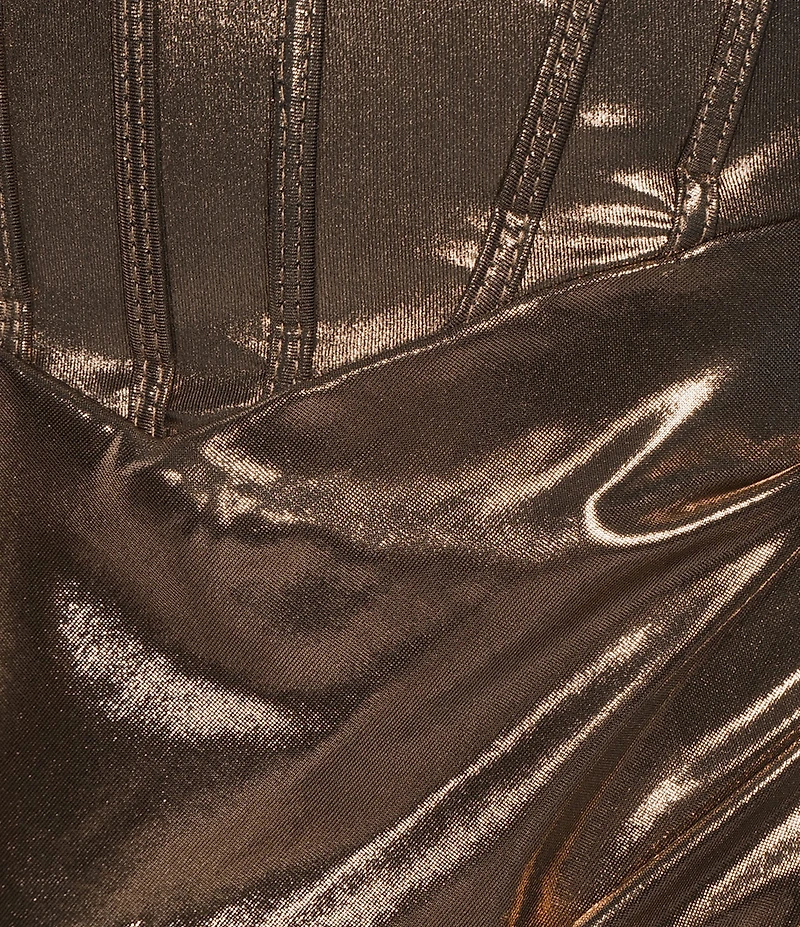 B. Darlin Sweetheart Drape Neck Stone Detailed Corseted Wrap Front Long Dress