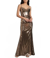 B. Darlin Sweetheart Drape Neck Stone Detailed Corseted Wrap Front Long Dress