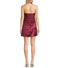 B. Darlin Sweetheart Halter Neck Beaded Trim Mini Dress