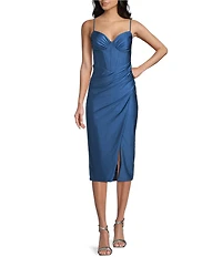 B. Darlin Sweetheart Neck Bustier Bodice Front Slit Midi Dress