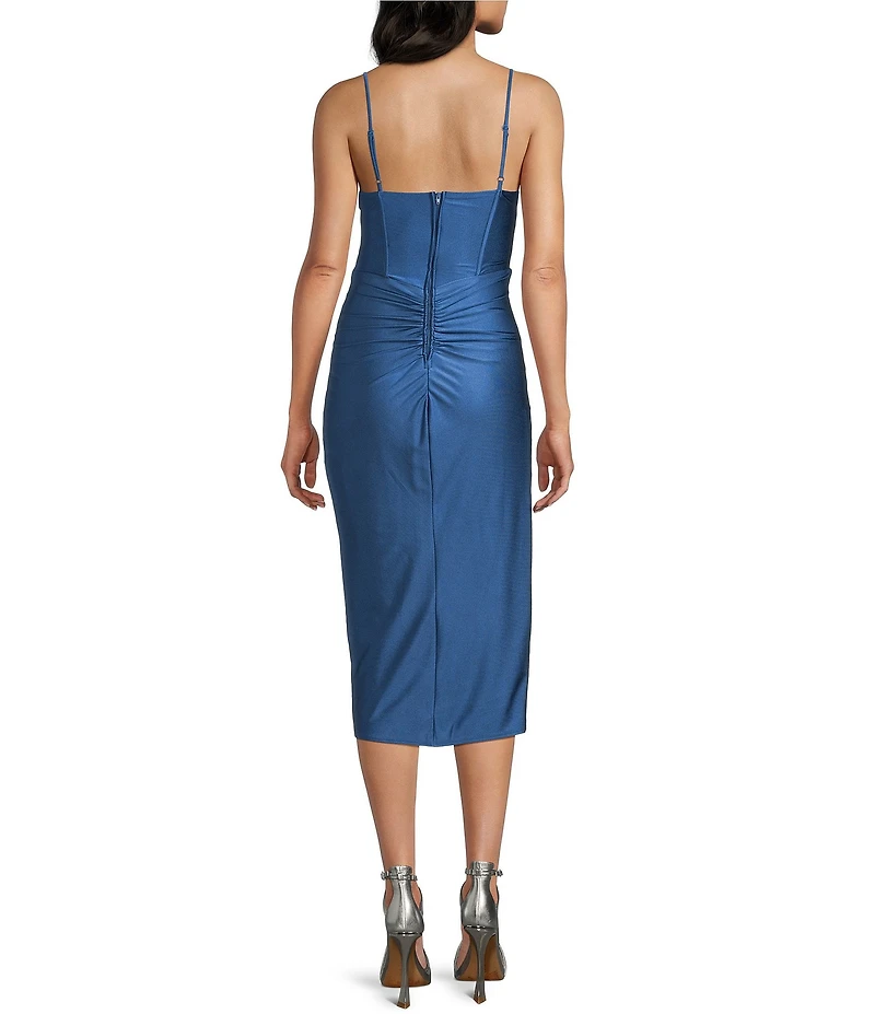 B. Darlin Sweetheart Neck Bustier Bodice Front Slit Midi Dress