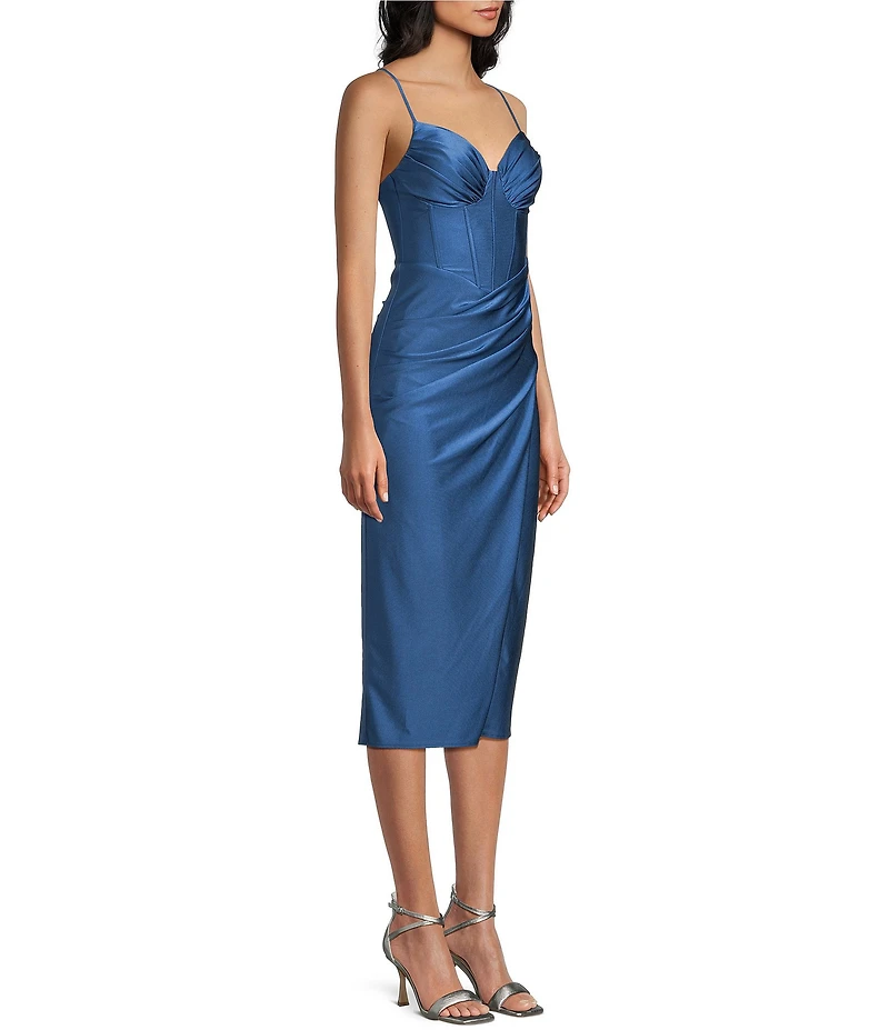 B. Darlin Sweetheart Neck Bustier Bodice Front Slit Midi Dress