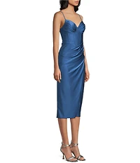 B. Darlin Sweetheart Neck Bustier Bodice Front Slit Midi Dress