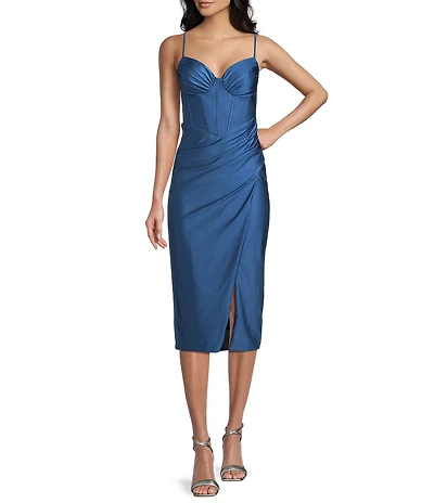 B. Darlin Sweetheart Neck Bustier Bodice Front Slit Midi Dress