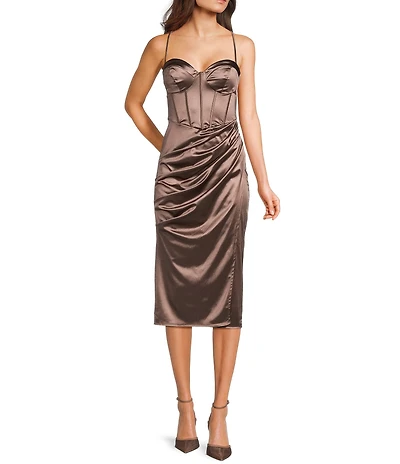 B. Darlin Sweetheart Neck Corset Lace Up Back Side Slit Midi Dress