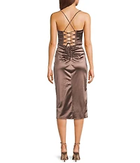 B. Darlin Sweetheart Neck Corset Lace Up Back Side Slit Midi Dress