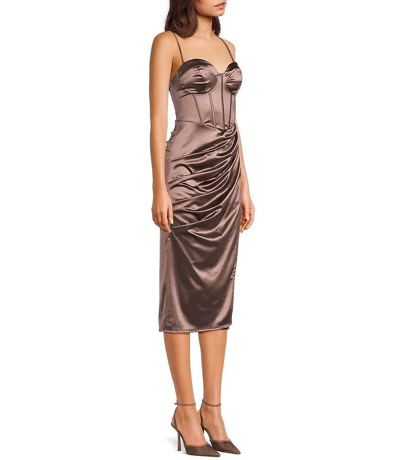 B. Darlin Sweetheart Neck Corset Lace Up Back Side Slit Midi Dress