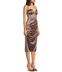 B. Darlin Sweetheart Neck Corset Lace Up Back Side Slit Midi Dress