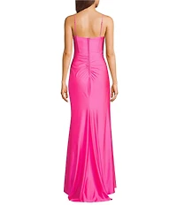 B. Darlin Sweetheart Neck Corseted Bustier Bodice Side Shirred Side Slit Dress