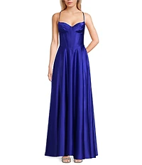 B. Darlin Sweetheart Neck Corseted Bustier Bodice Side Slit Dress