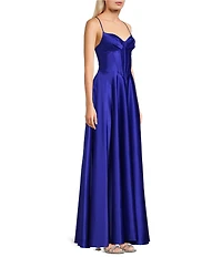 B. Darlin Sweetheart Neck Corseted Bustier Bodice Side Slit Dress