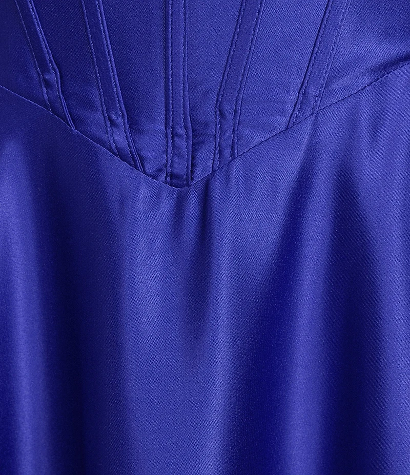 B. Darlin Sweetheart Neck Corseted Bustier Bodice Side Slit Dress