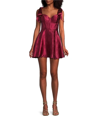 B. Darlin Sweetheart Neck Corseted Bustier Bodice Tie Shoulder Skater Dress