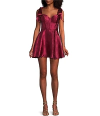 B. Darlin Sweetheart Neck Corseted Bustier Bodice Tie Shoulder Skater Dress