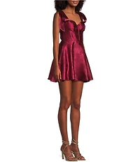 B. Darlin Sweetheart Neck Corseted Bustier Bodice Tie Shoulder Skater Dress