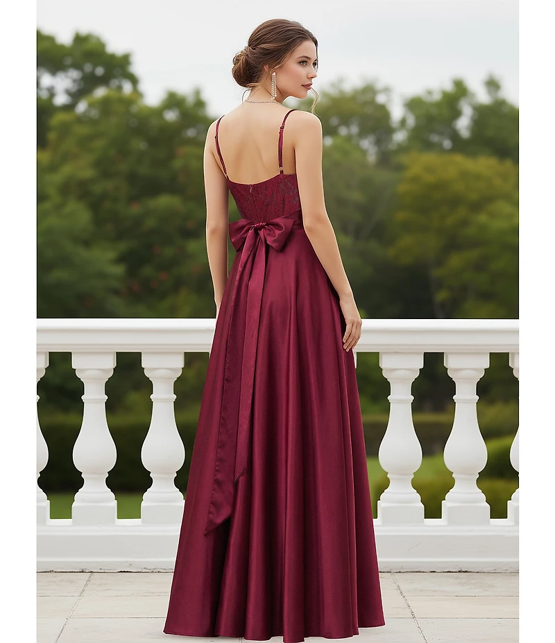 B. Darlin Sweetheart Neck Lace Tie Back A-Line Dress