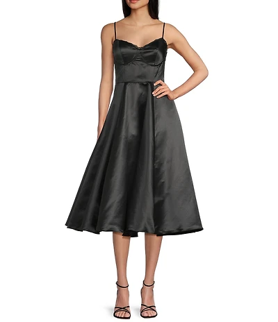 B. Darlin Sweetheart Neck Lace Trim Spaghetti Strap Midi Party Dress