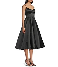 B. Darlin Sweetheart Neck Lace Trim Spaghetti Strap Midi Party Dress