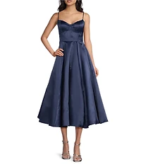 B. Darlin Sweetheart Neck Lace Trim Spaghetti Strap Midi Party Dress