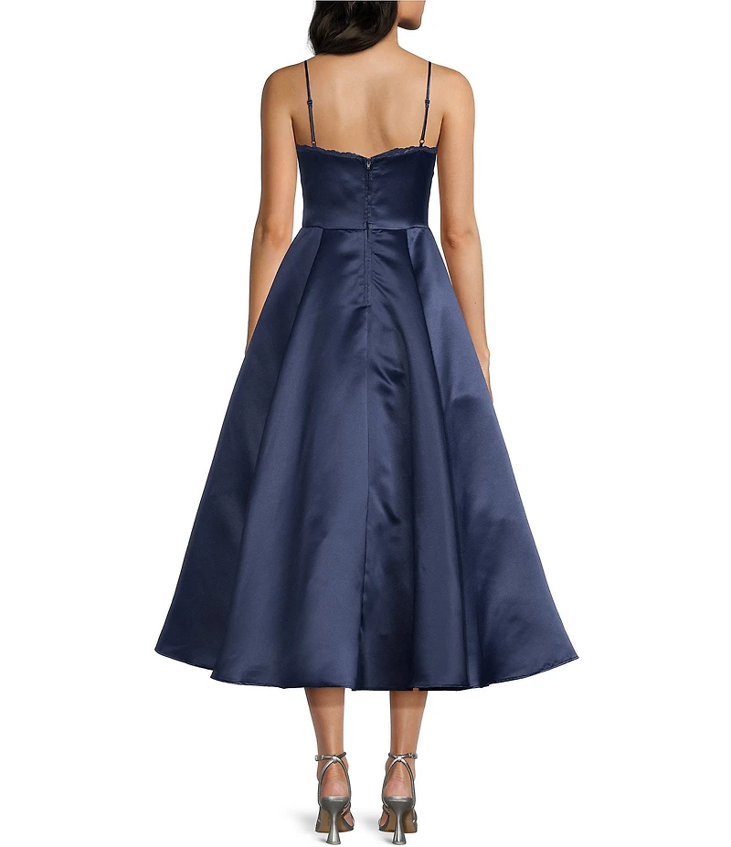 B. Darlin Sweetheart Neck Lace Trim Spaghetti Strap Midi Party Dress