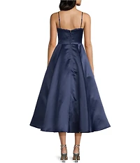 B. Darlin Sweetheart Neck Lace Trim Spaghetti Strap Midi Party Dress