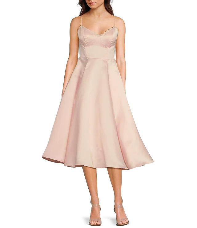 B. Darlin Sweetheart Neck Lace Trim Spaghetti Strap Midi Party Dress at Hamilton Place in Chattanooga, TN B. Darlin Sweetheart Neck Lace Trim Spaghetti Strap Midi Party Dress at Hamilton Place in Chattanooga, TN