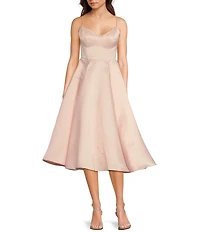 B. Darlin Sweetheart Neck Lace Trim Spaghetti Strap Midi Party Dress