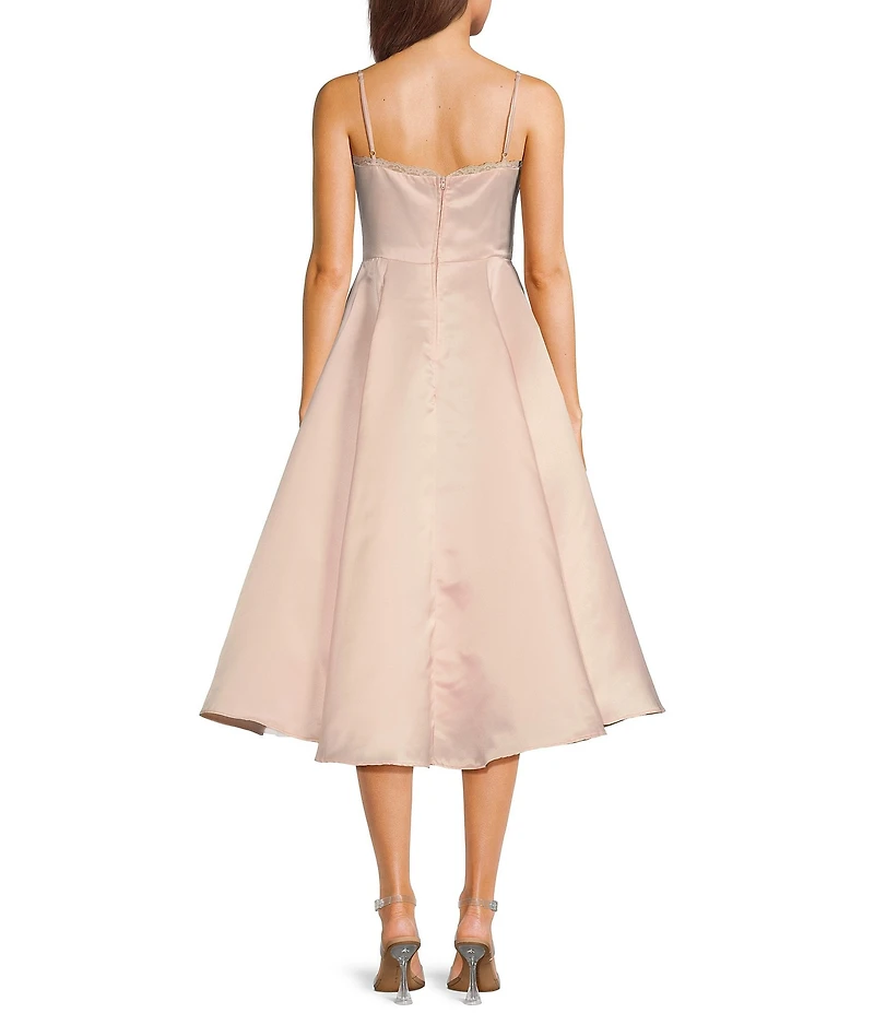 B. Darlin Sweetheart Neck Lace Trim Spaghetti Strap Midi Party Dress