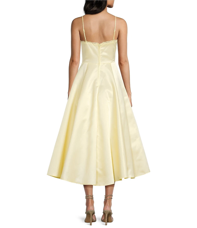 B. Darlin Sweetheart Neck Lace Trim Spaghetti Strap Midi Party Dress