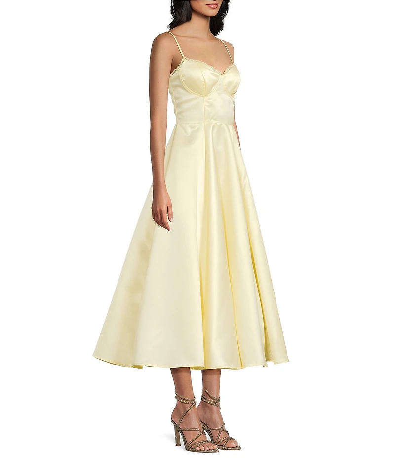 B. Darlin Sweetheart Neck Lace Trim Spaghetti Strap Midi Party Dress