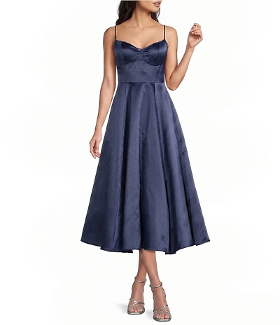 B. Darlin Sweetheart Neck Lace Trim Spaghetti Strap Midi Party Dress