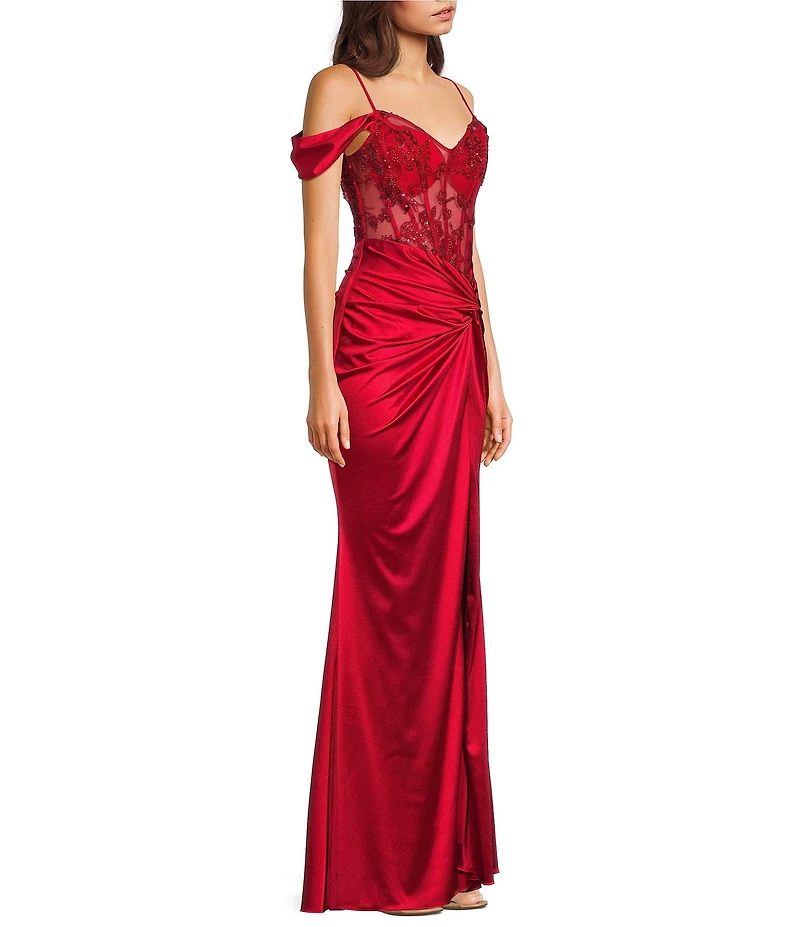B. Darlin Sweetheart Neck Off The Shoulder Corset Knot Front Dress
