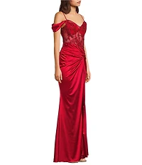 B. Darlin Sweetheart Neck Off The Shoulder Corset Knot Front Dress
