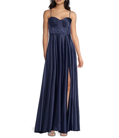 B. Darlin Sweetheart Neck Pleated Bustier Side Slit Dress