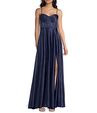 B. Darlin Sweetheart Neck Pleated Bustier Side Slit Dress