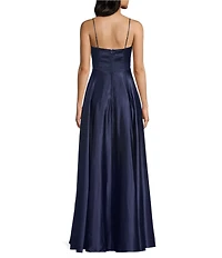 B. Darlin Sweetheart Neck Pleated Bustier Side Slit Dress