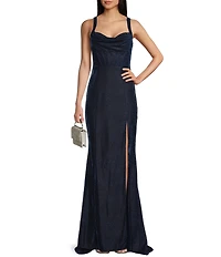 B. Darlin Sweetheart Neck Sleeveless Slit Long Dress