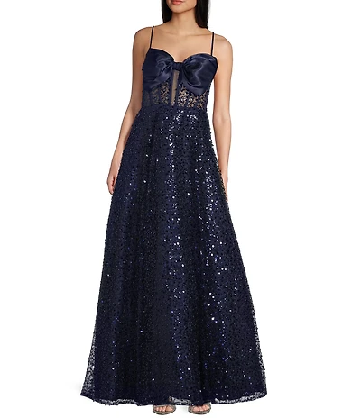 B. Darlin Sweetheart Neck Spaghetti Strap Bow Bodice Ballgown