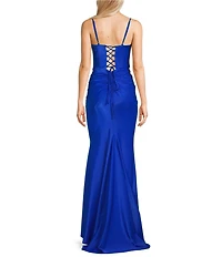 B. Darlin Sweetheart Neck Spaghetti Strap Twist Front Side Slit Lace Up Back Dress